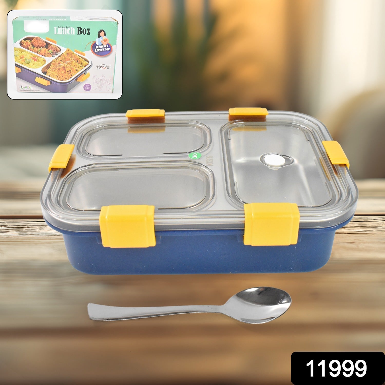 3 Compartment Stainless Steel Lunch Box – Leakproof Kids Tiffin Secondary image