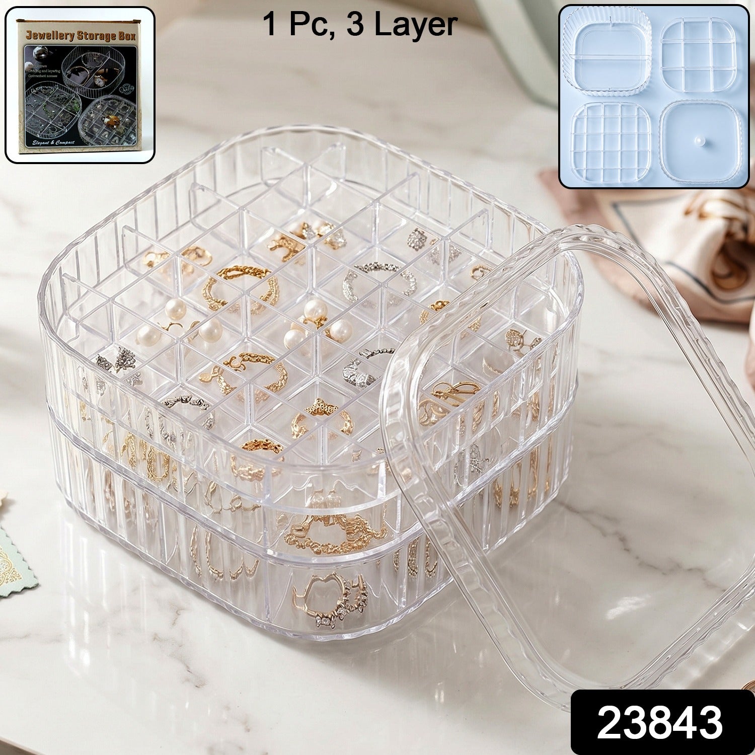 Jewellery Storage Box – 3 Layer Clear Organizer for Small Accessories Secondary image