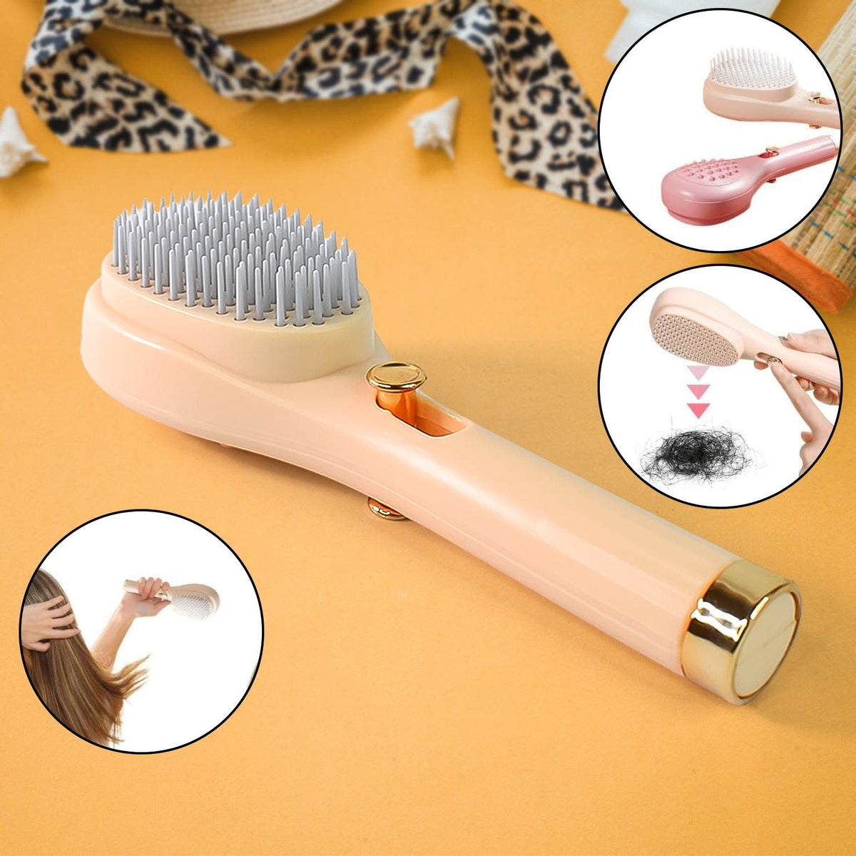 Self-cleaning anti-static massage hairbrush detangling hair smoothly Main image