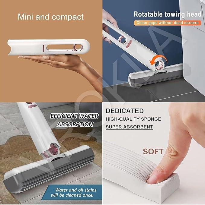 Mini Mop for Kitchen, Floor, Glass, Car & More - 2 Sponges, Self Squeeze, Strong Absorbent, Wet & Dry Use, Multicolour, ABS & Sponge Material Secondary image
