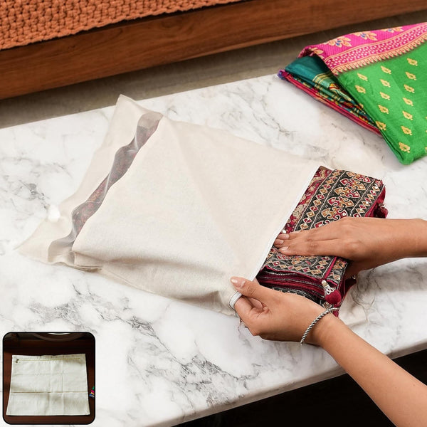 Zip closure saree storage bag in folded state