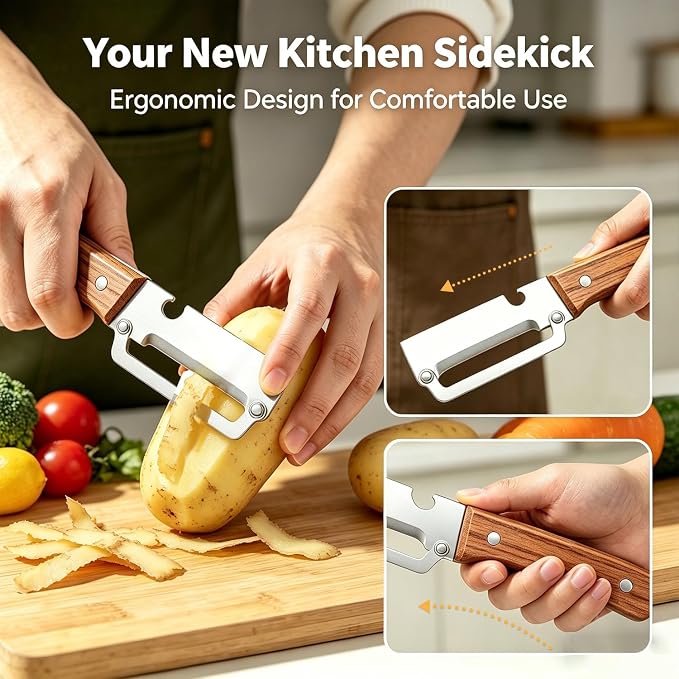 2 in 1 Vegetable Peeler with Wooden Handle Secondary image