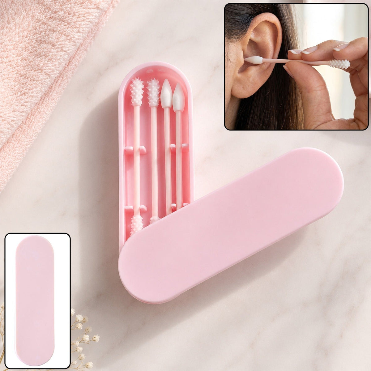 4 in 1 reusable silicone ear swab set with case and washable ear buds (1 set) Main image