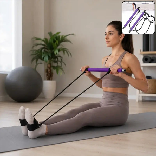 Pilates Bar with Resistance Bands – Full Body Home Workout Stick for Strength Training, Yoga & Fitness