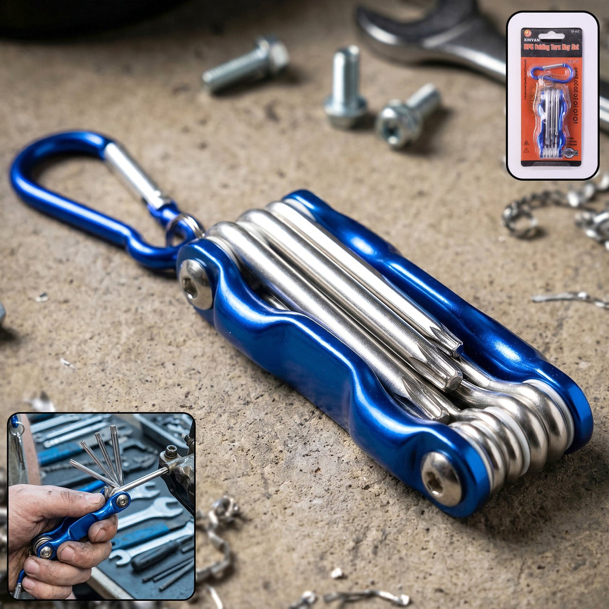 Compact 8-in-1 foldable bike repair tool kit in closed position Main image