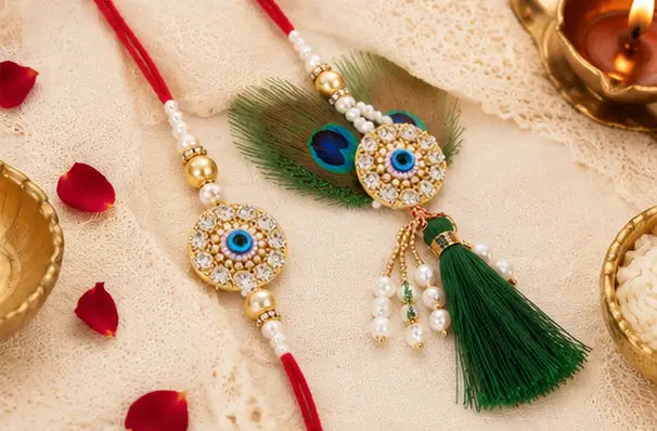 Bhaiya Bhabhi Combo Rakhi Set – Designer Brother & Bhabhi Rakhi with Beaded Detailing Secondary image