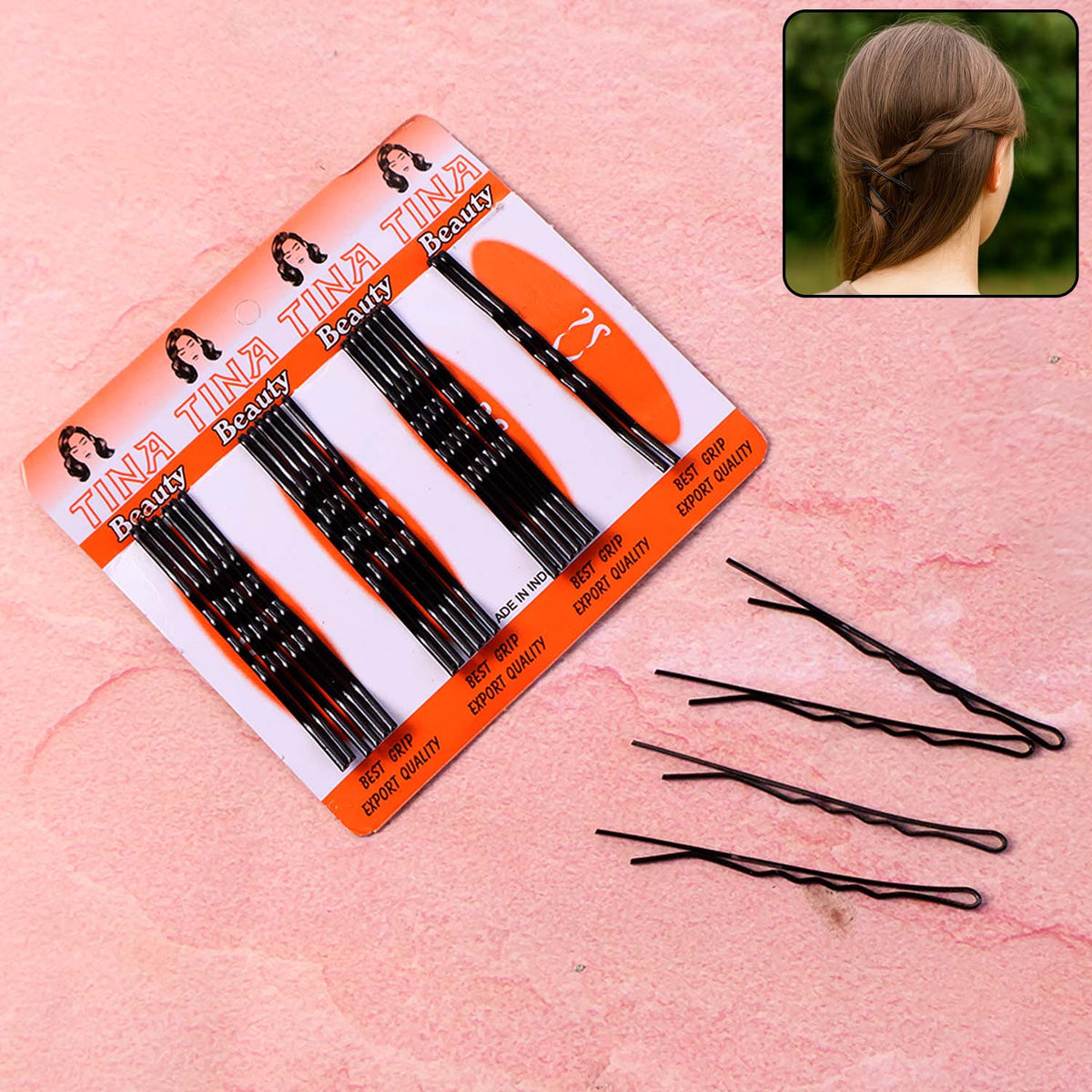Set of big black hair bobby pins for strong, secure hold Main image