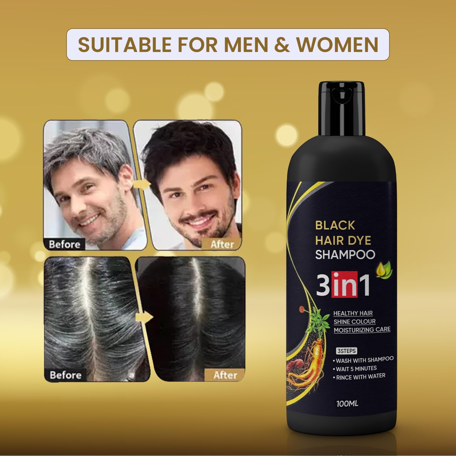 Herbal 3 in 1 Hair Dye Instant Black Hair Shampoo ( Pack Of 4) Secondary image