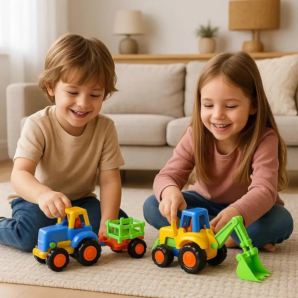Construction Vehicle 4 Toy Set – Mini Excavator & Loader Truck Toy for Kids | Colorful Durable Pretend-Play Vehicle
