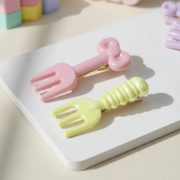 Mini Fork Hair Clips – Pastel Cute Hair Pin Set of 4 for Girls & Women