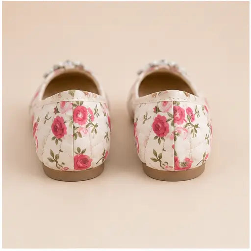 Kids Baby Girls Jutti – Handmade Floral Print Ethnic Slip-On Shoes with Comfortable TPR Sole