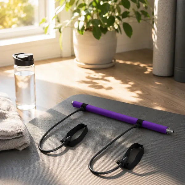 Pilates Bar with Resistance Bands – Full Body Home Workout Stick for Strength Training, Yoga & Fitness