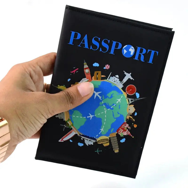 Stylish Printed Passport Holder Cover – Travel Document Organizer with World Map & Landmark Design