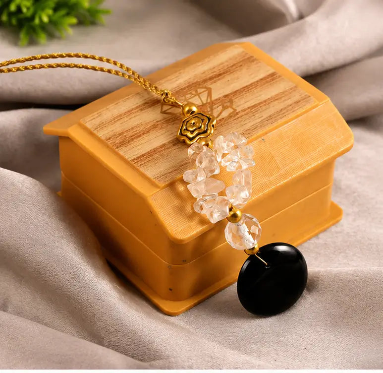 Lumba Twinkling Chunky Rakhi – Premium White Quartz & Black Onyx Beaded Lumba Rakhi for Bhabhi | Elegant Raksha Bandhan Bracelet Main image
