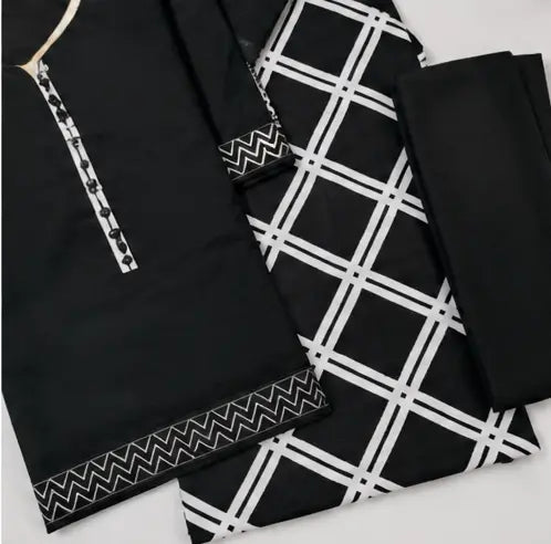 Women's Black Solid Crepe Suit Dress Material with Chiffon Dupatta – Unstitched 3-Piece Ethnic Set