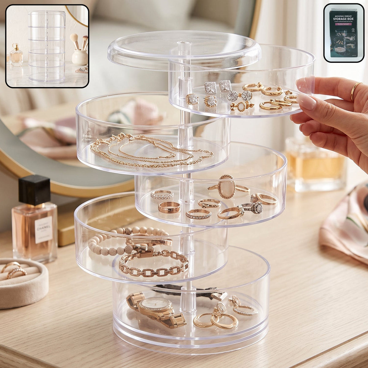 5 layer rotating jewelry storage box organizer for rings, earrings and watches (1 pc) Main image