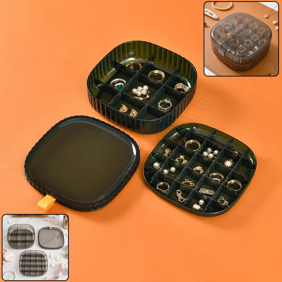 Plastic multi compartment jewelry organizer box with stackable ring storage (1 set) Main image