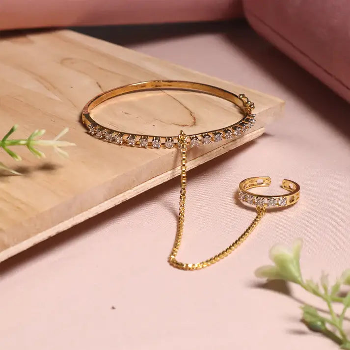 Elegant Single Line AD (American Diamond) Finger Ring Bracelet for Girls & Women Main image