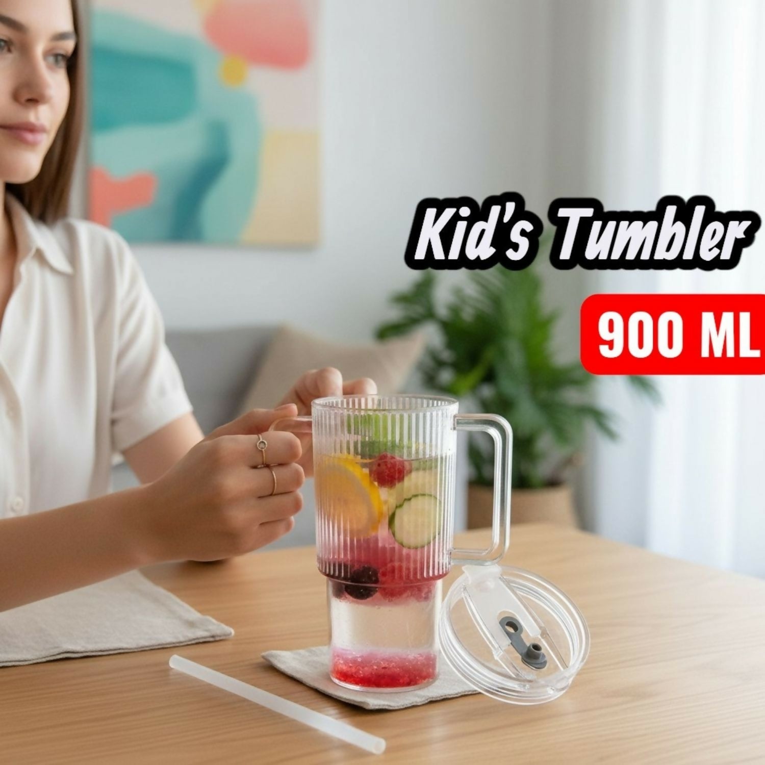 900 ML Glass Tumbler with Handle – Stylish & Durable Drinkware for Everyday Use Secondary image