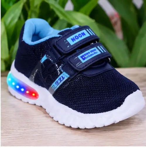 Kids LED Light Sports Shoes – Sky Blue Synthetic Sneakers with Velcro Strap for Boys & Girls Secondary image