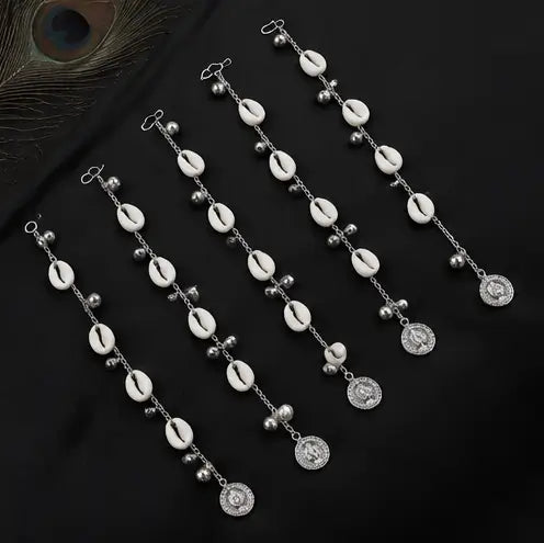 Navratri Silver Hair Clips with Kori & Ghoongroo – Set of 5 Traditional Ethnic Hair Accessories