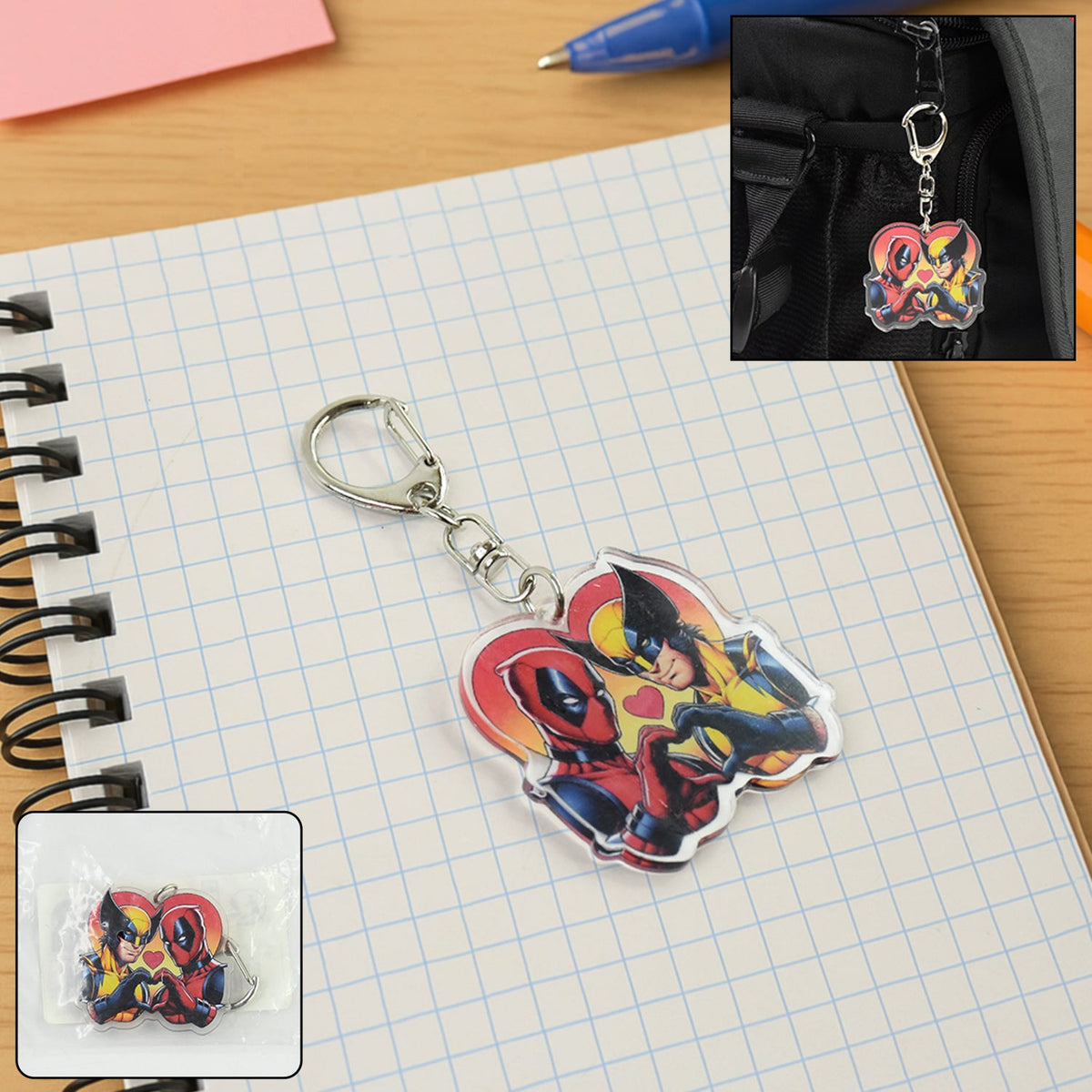 Acrylic cartoon character keychain featuring two characters with metal hook attachment Main image