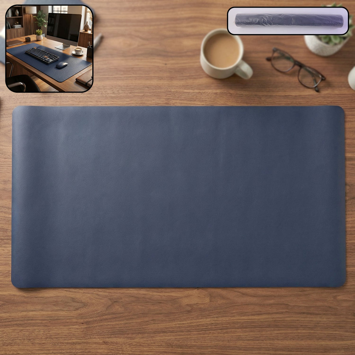Leather finish large desk mat with anti-slip base Main image