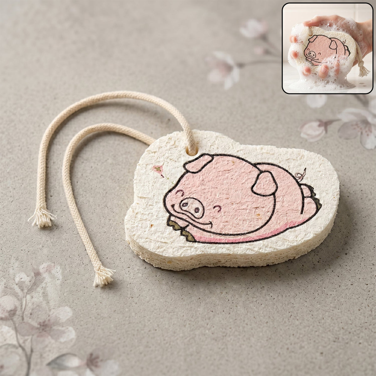 Cartoon printed bath scrubber sponge on a white background. Main image