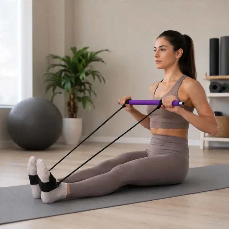 Pilates Bar with Resistance Bands – Full Body Home Workout Stick for Strength Training, Yoga & Fitness