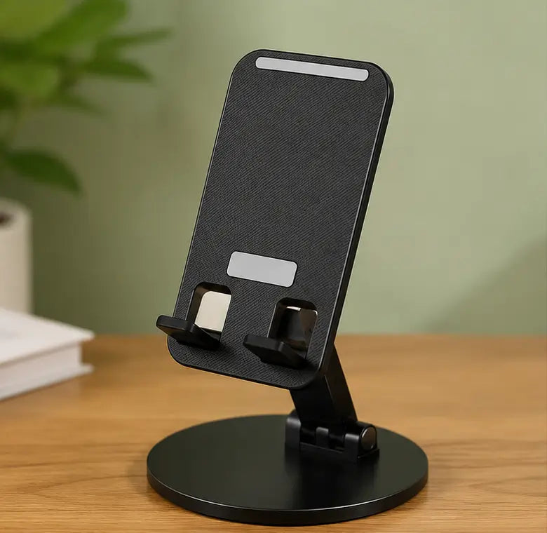 Adjustable Foldable Mobile Holder Stand – 360° Rotating Desktop Phone Stand with Non-Slip Silicone Grip