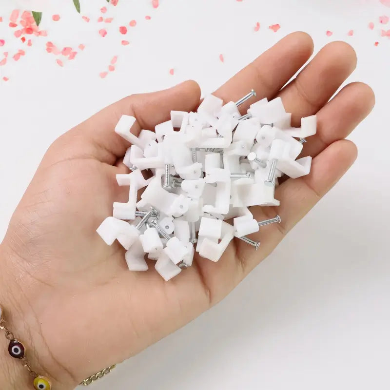 50 pcs 8mm nail cable clips set durable plastic u-type wire holder with steel nail - Stainless Steel, Cable Management Clips, Durable Plastic