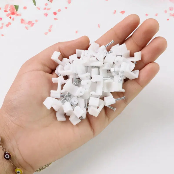 50 pcs 8mm nail cable clips set durable plastic u-type wire holder with steel nail - Stainless Steel, Cable Management Clips, Durable Plastic