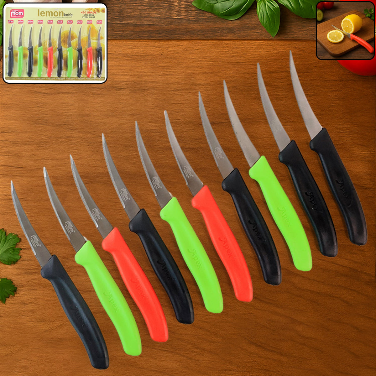 Supermom lemon knife set featuring 10 stainless steel knives with ergonomic handles Main image
