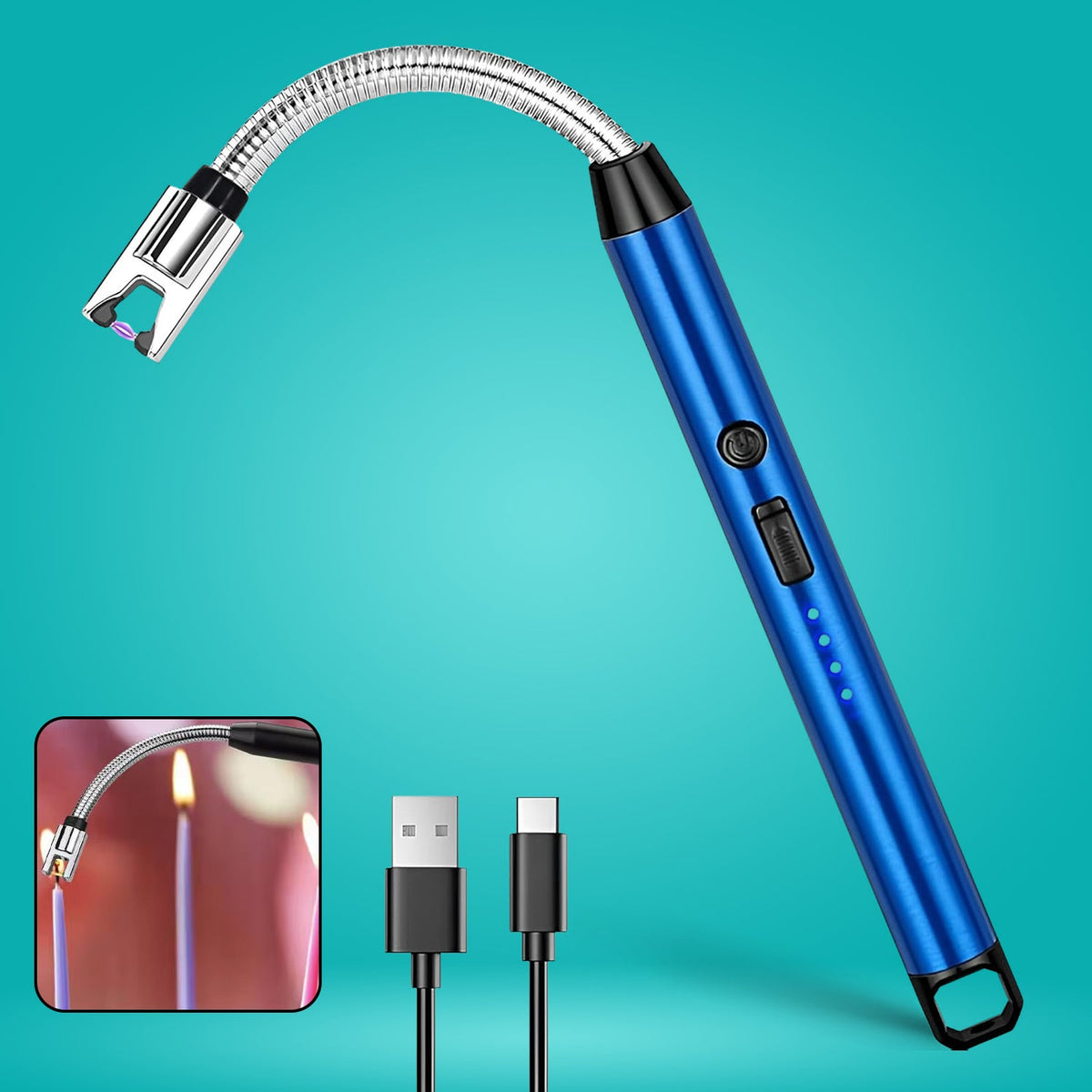 Metal USB rechargeable electric arc lighter with flexible 360 degree neck for candle and stove lighting Main image