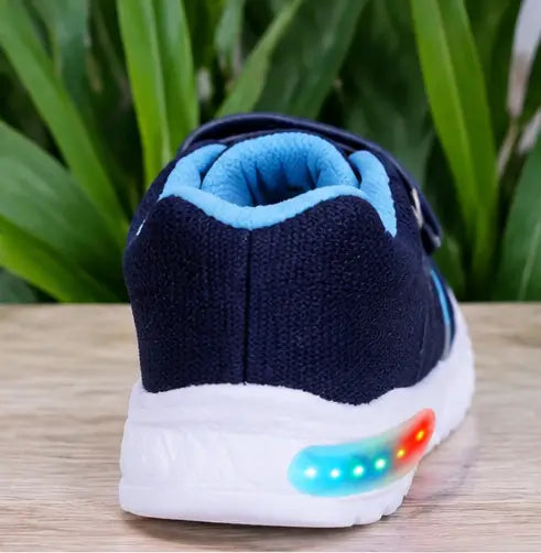 Kids LED Light Sports Shoes – Sky Blue Synthetic Sneakers with Velcro Strap for Boys & Girls