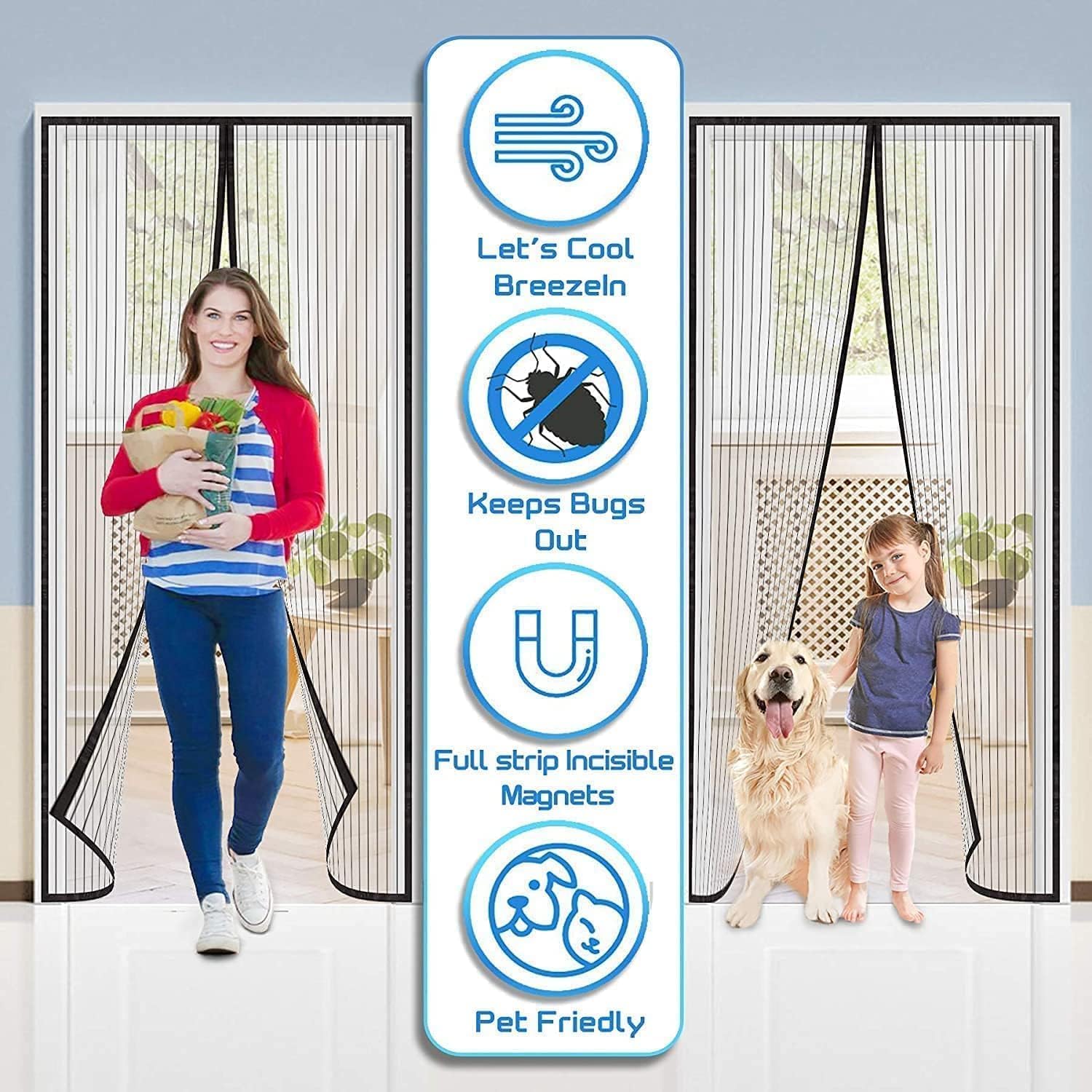Magic Mesh Magnetic Mosquito Screen Door Net Curtain with Magnets Reinforced Polyester Mesh Curtain Secondary image