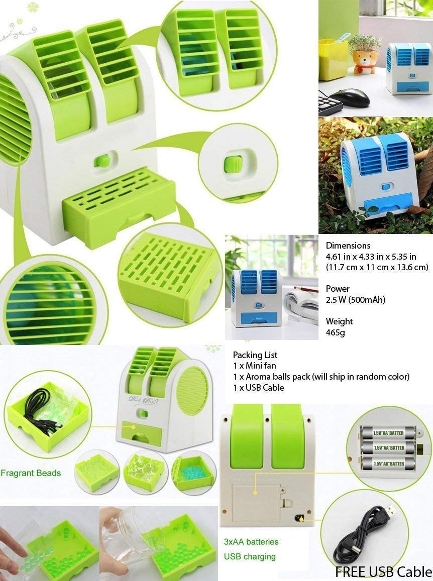 Mini Fan & Portable Dual Bladeless Small Air Conditioner Water Air Cooler Powered by USB & Battery Use of Car/Home/Office Secondary image