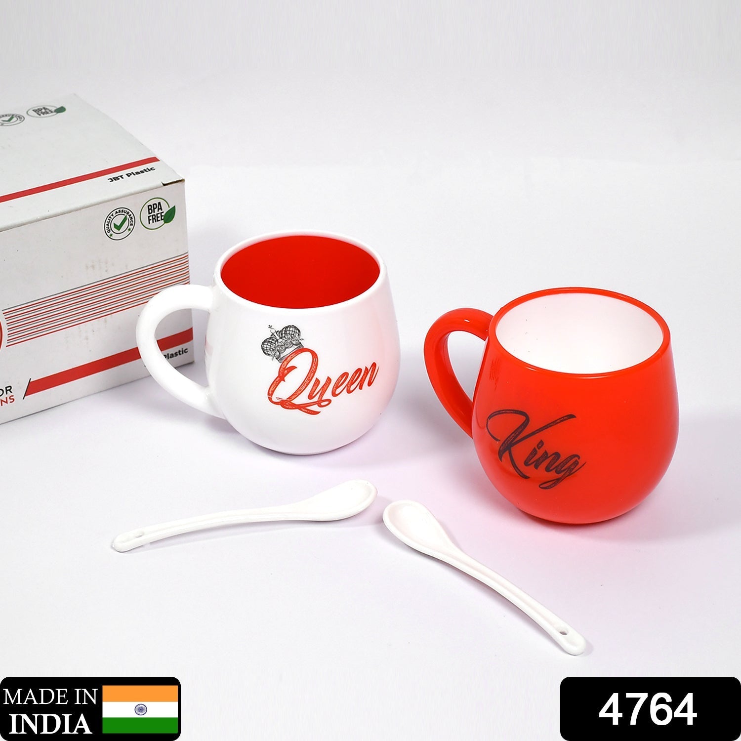 Couple Coffee Mug – King & Queen Printed Plastic Set 300ml | Indo Glow Secondary image
