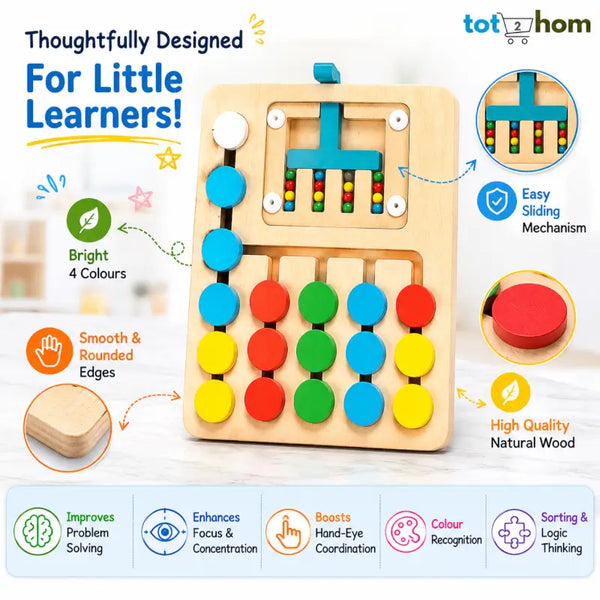 Wooden Colour Matching & Sorting Activity Board for Kids – Educational Learning Toy, Colour Recognition, Fine Motor Skills & Hand-Eye Coordination