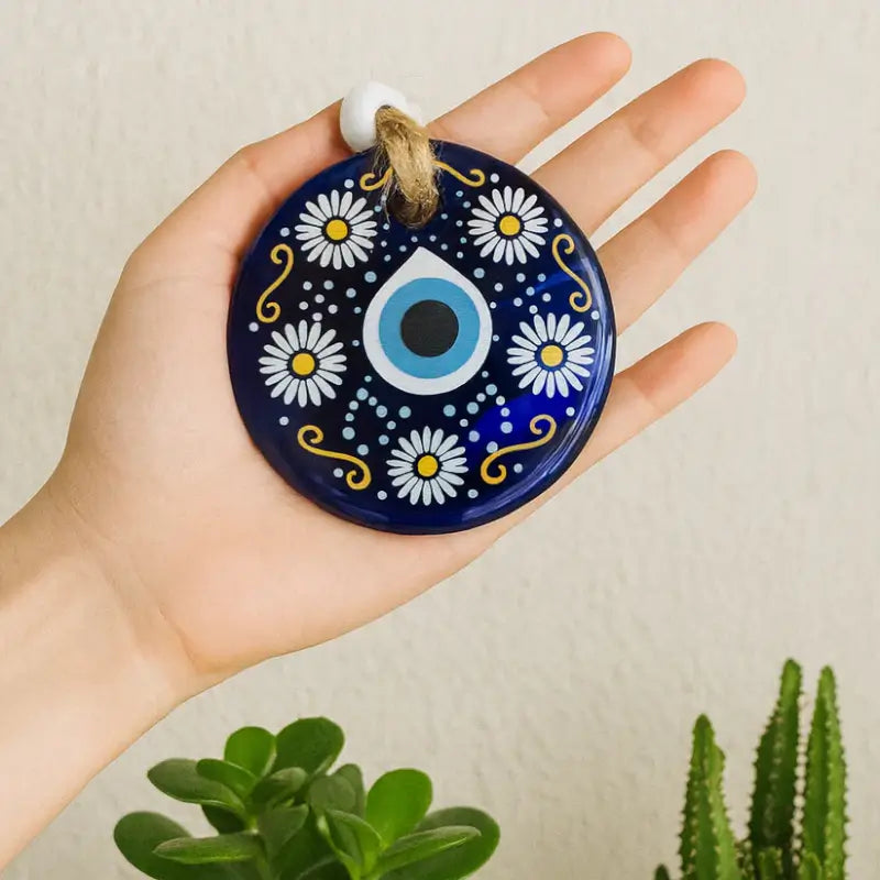 Decorative Evil Eye Wall Hanging Nazar Protector Charm with Beads Blue Glass Design for Home, Office, Car & Entrance Vastu Feng Shui Decorative Ornament