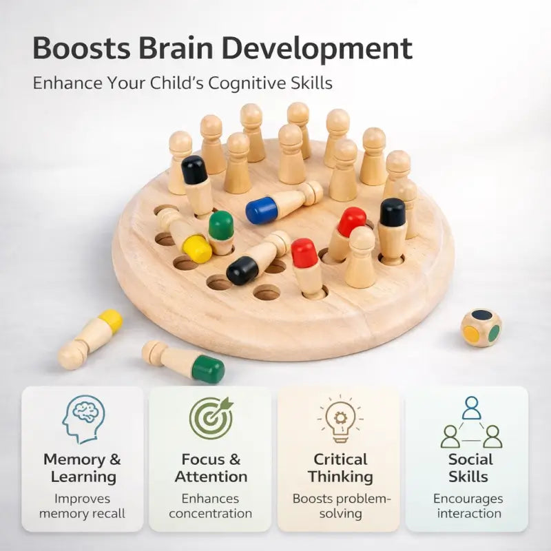 Wooden Memory Match Chess Game for Kids — Montessori Color Matching Board Game | Educational Toy | 2–4 Players | Age 3+ Secondary image