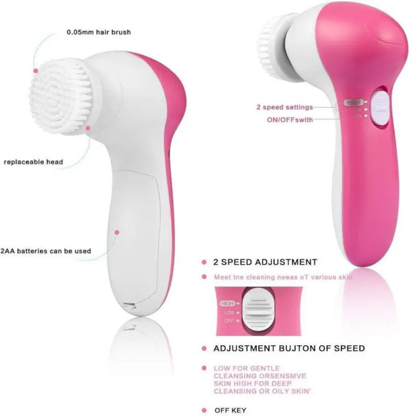 5 in 1 Facial Beauty Care Massager Brush – Electric Face Cleansing & Massage Tool with Interchangeable Heads