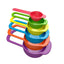 Set of 6 colorful plastic measuring spoons in various sizes, neatly arranged.