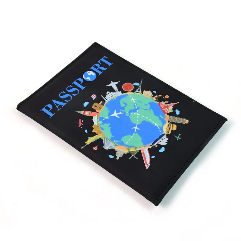 Stylish Printed Passport Holder Cover – Travel Document Organizer with World Map & Landmark Design