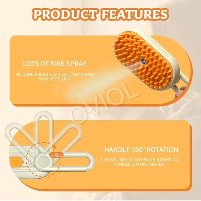 3 in 1 Pet Steam Grooming Brush for Cats and Dogs, Hair Removal and Grooming Brush, 1 Pc