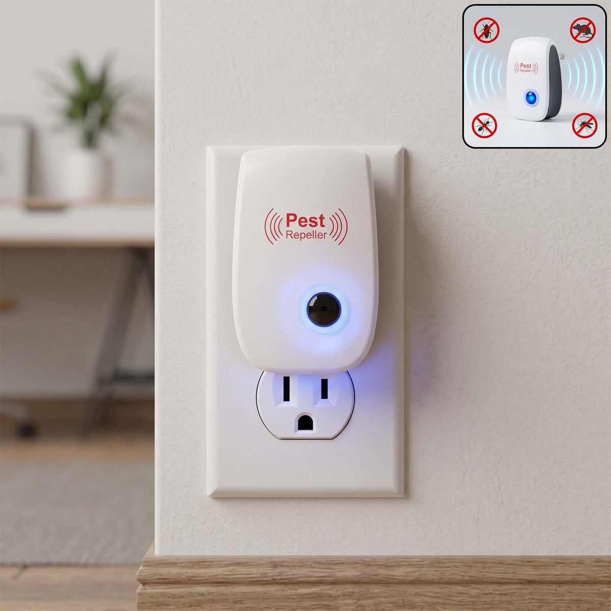 Ultrasonic electric pest repeller device demonstrating indoor pest control Main image