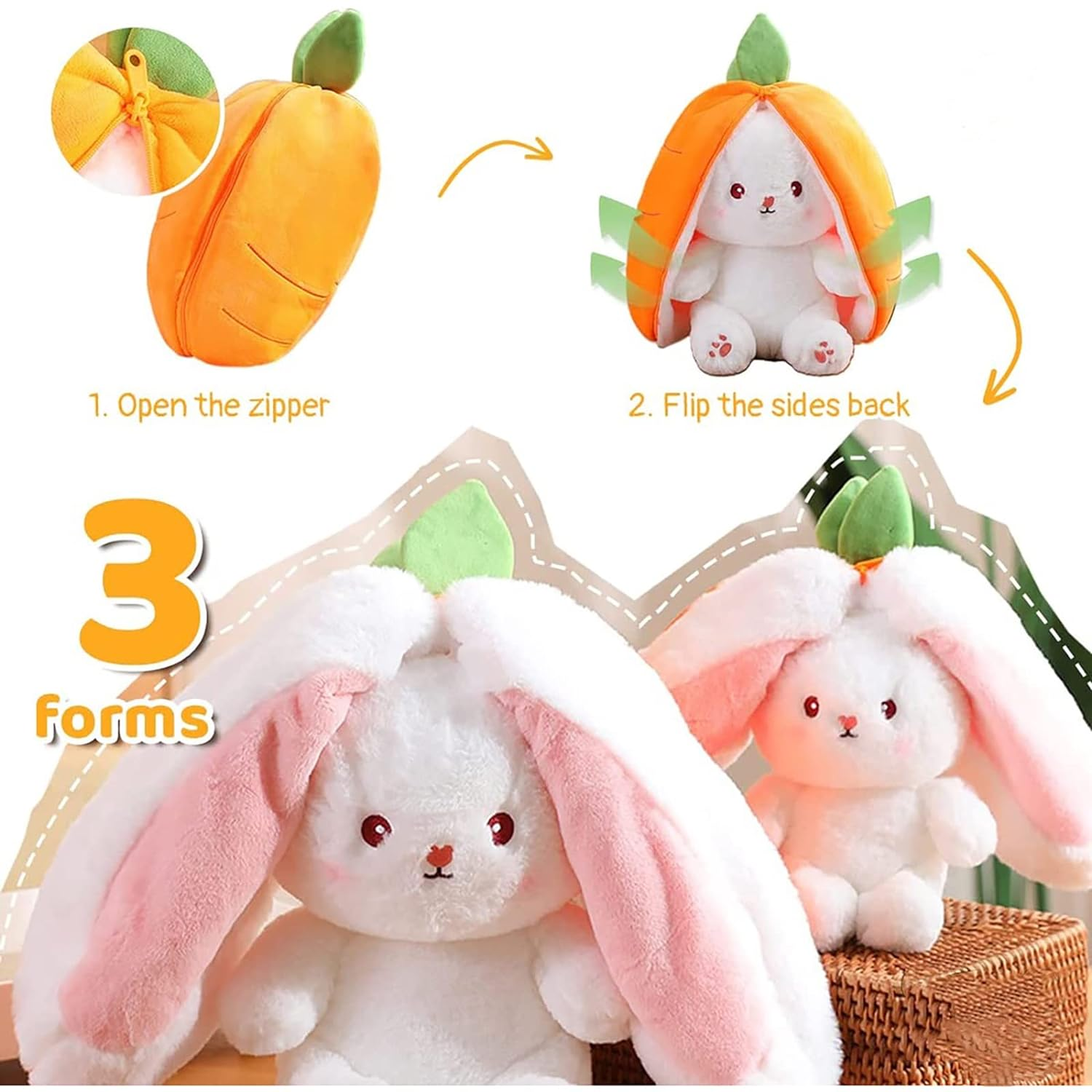 Plush Toy Pillow, Reversible Bunny, Cute Rabbit Sofa Pillow Secondary image