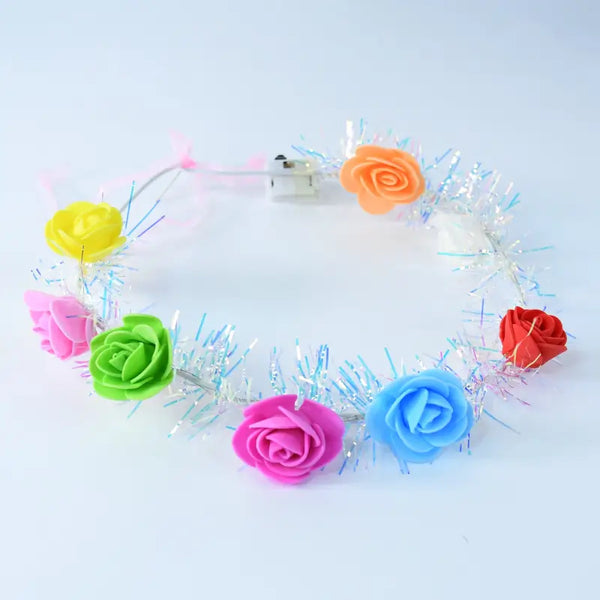 LED Flower Crown Headband – Multicolor Light-Up Rose Garland