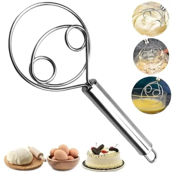 Stainless Steel Dough Whisk Mixer 1 Pc | Danish Dough Blender for Atta, Chapati, Roti, Bread & Pizza Dough | Manual Kitchen Dough Mixer
