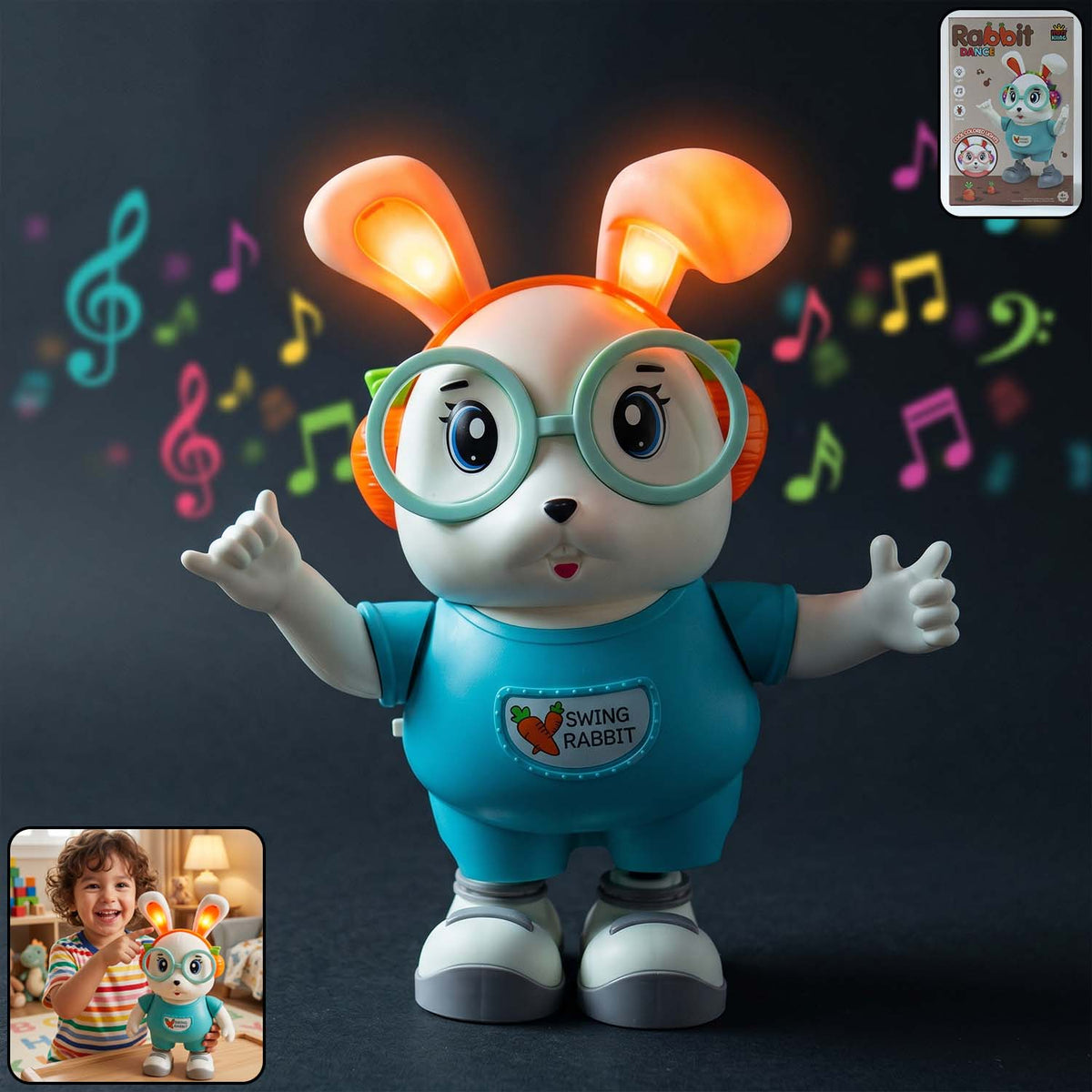 Cute swing rabbit toy with light-up ears for kids Main image